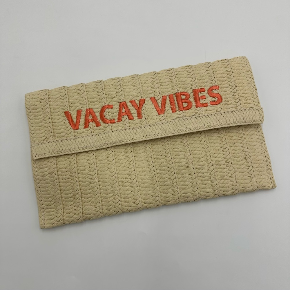 Neiman Marcus VACAY VIBES Straw Clutch / Handbag